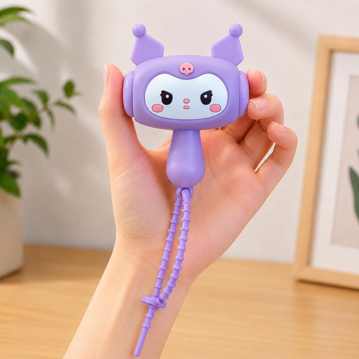 Cute Cartoon Squeaky Squeeze Hammer Toy – Soft Silicone Kawaii Fidget with Sound & Beaded Strap