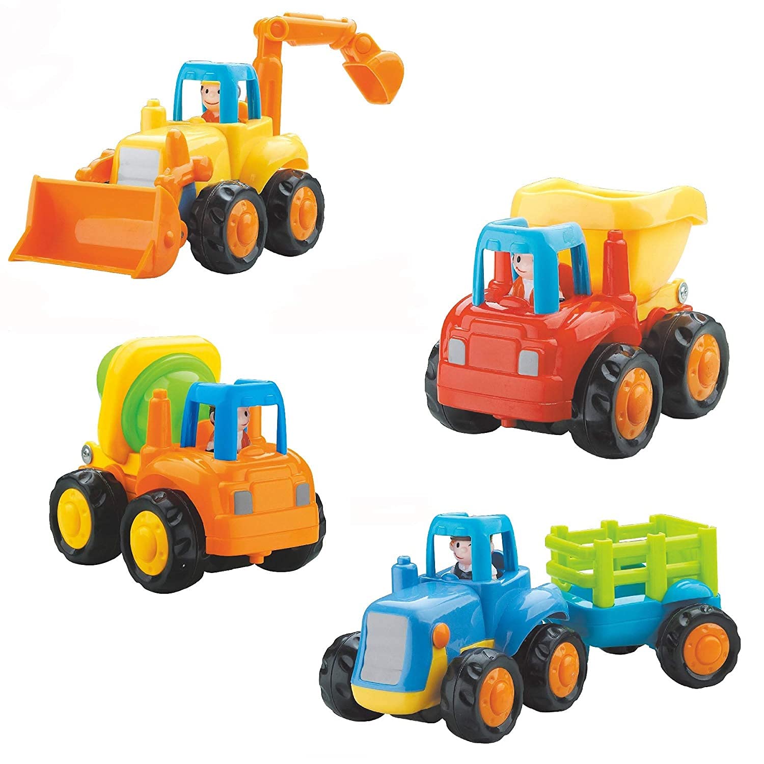 Construction & Farm Toy Vehicle Set – Friction-Powered Push Toys, Set of 4 (Tractor, Bulldozer, Cement Mixer, Dumper)