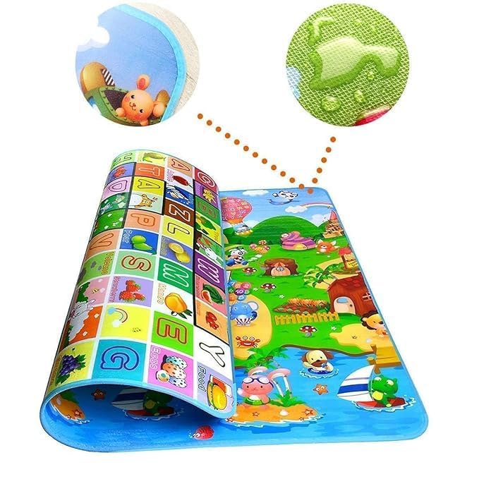 Double-Sided Waterproof Baby Play Mat – Large Crawling Mat (5×4 ft, Alphabet & Animals)