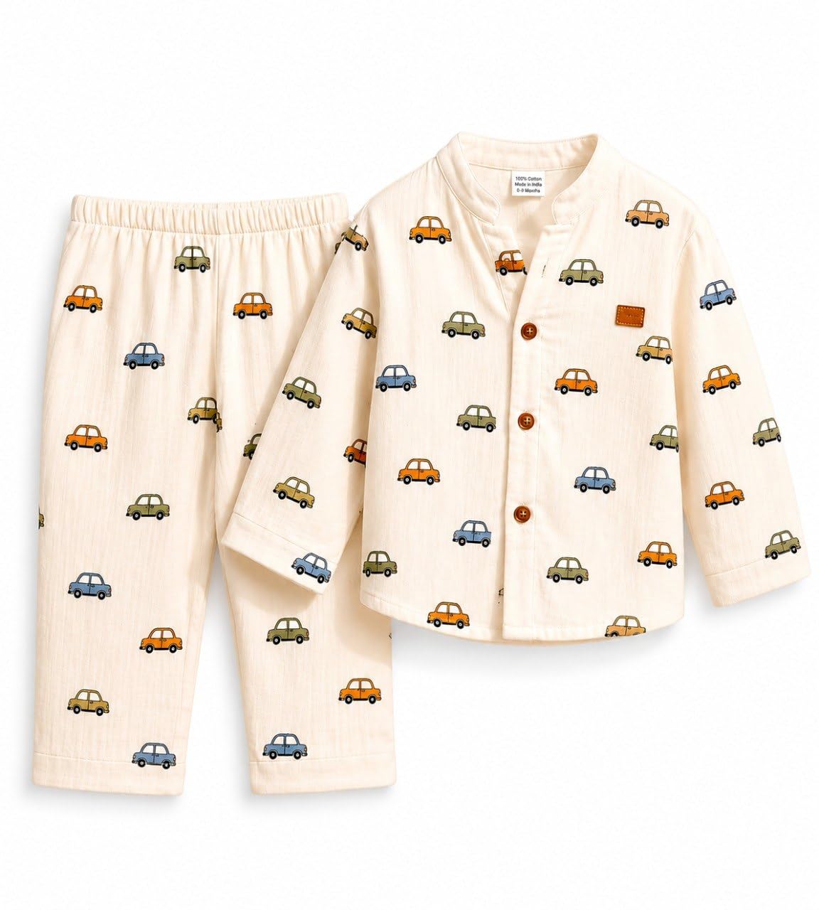 Kids Cotton Co-Ord Set – Car Print (Shirt + Elastic-Waist Pants)